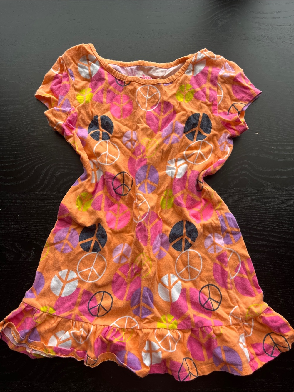 Groovy Circo Orange & Pink Peace Sign Ruffle Dress